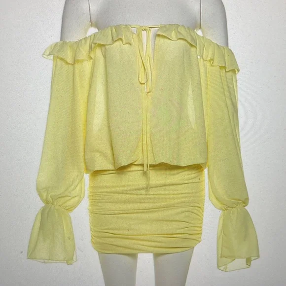 Yellow Off-Shoulder Ruffle Two-Piece Set - Picture 4 of 5